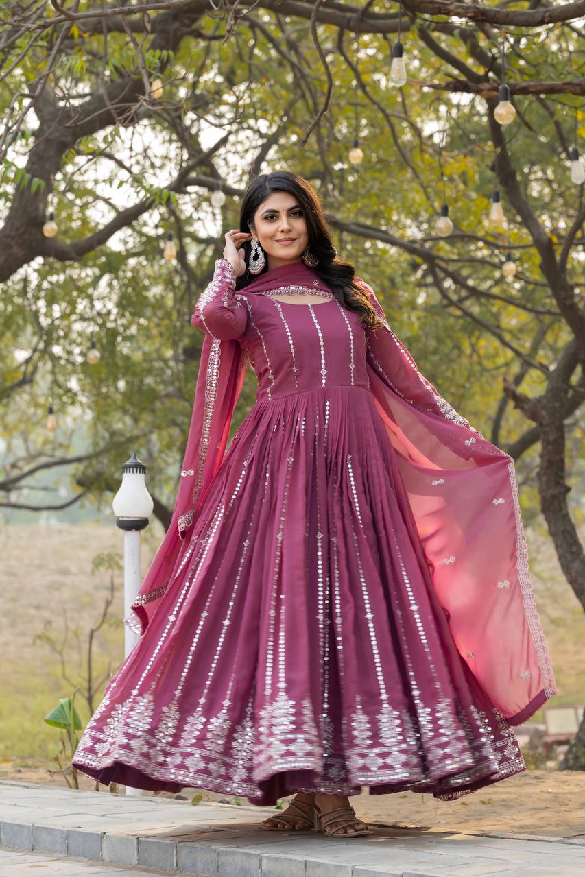 Lehenga Mart Georgette Long Gown & Dupatta for wedding Party wear