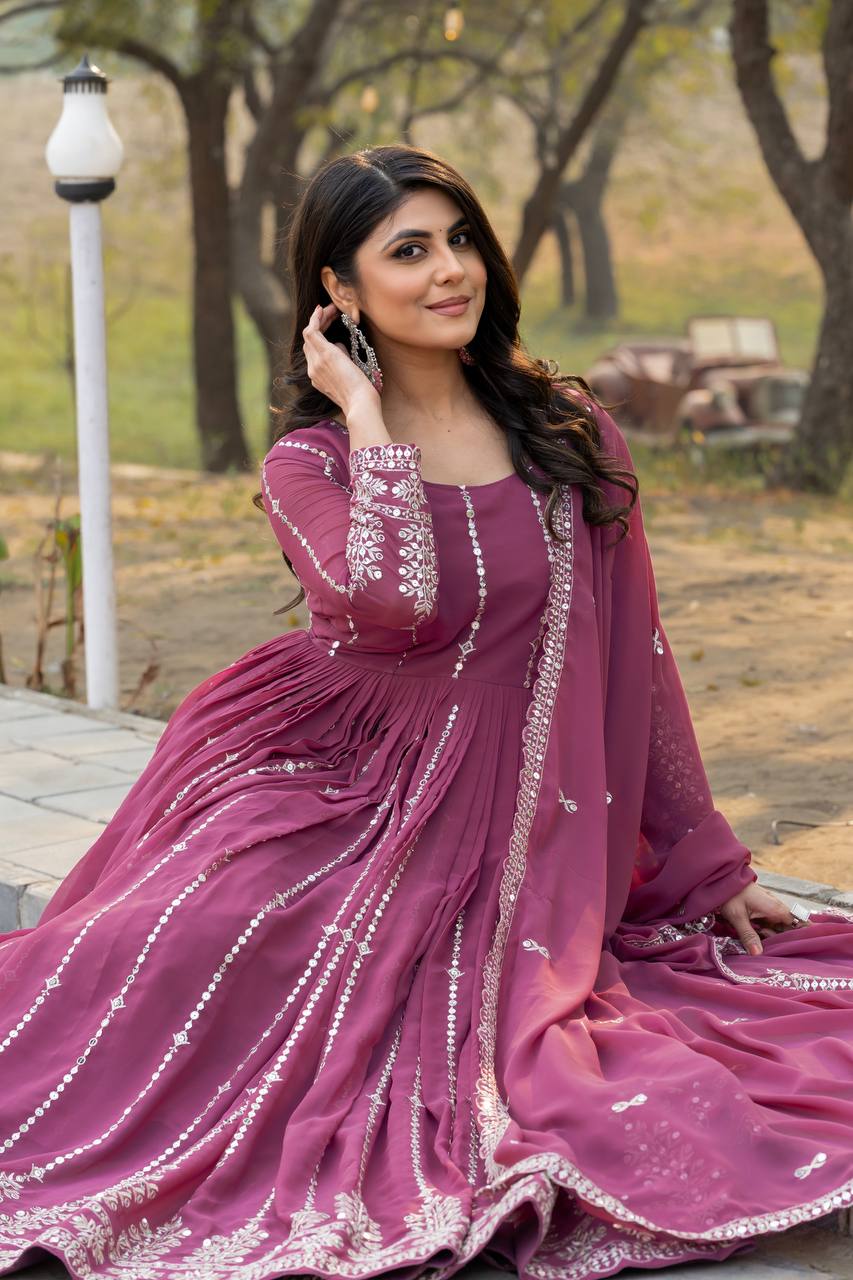 Lehenga Mart Georgette Long Gown & Dupatta for wedding Party wear