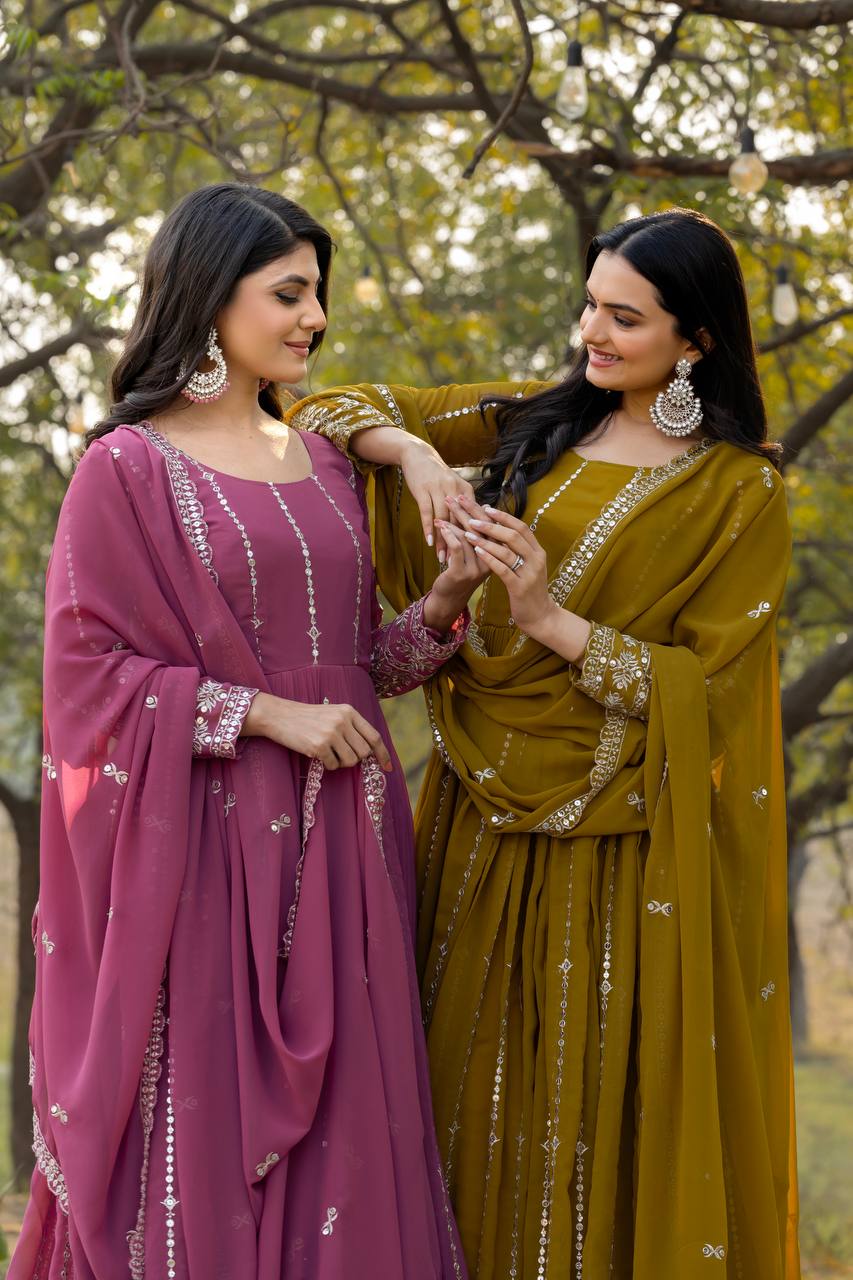 Lehenga Mart Georgette Long Gown & Dupatta for wedding Party wear