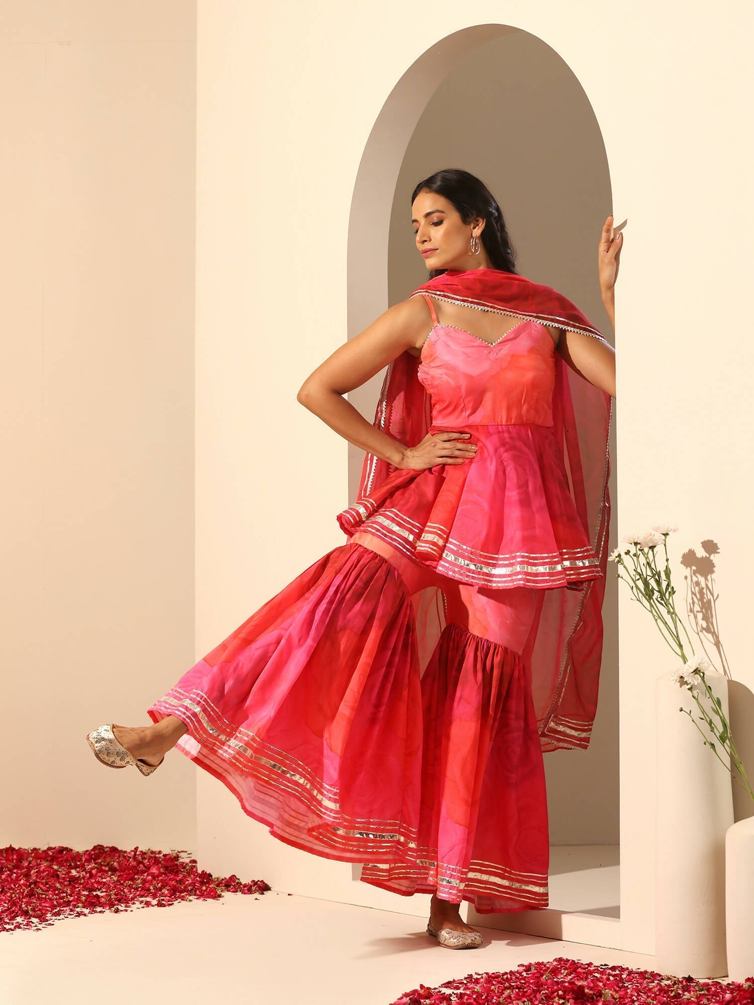 Pomcha Jaipur Pink Gul Bahaar Sharara Set 