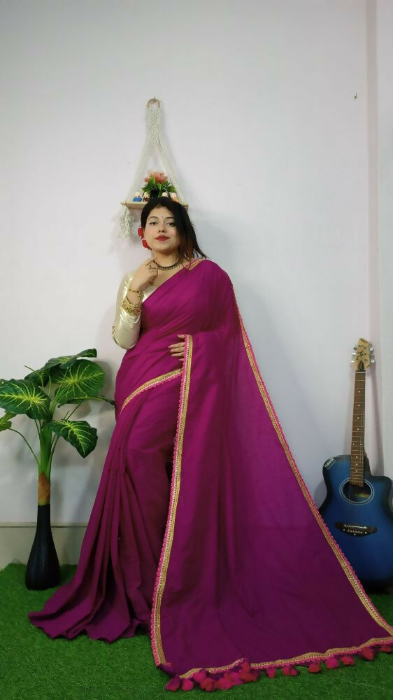 Exclusive Collection Beautiful Khadi Cotton Handloom Grab2Buy With Beautiful Zari Border - Purple 