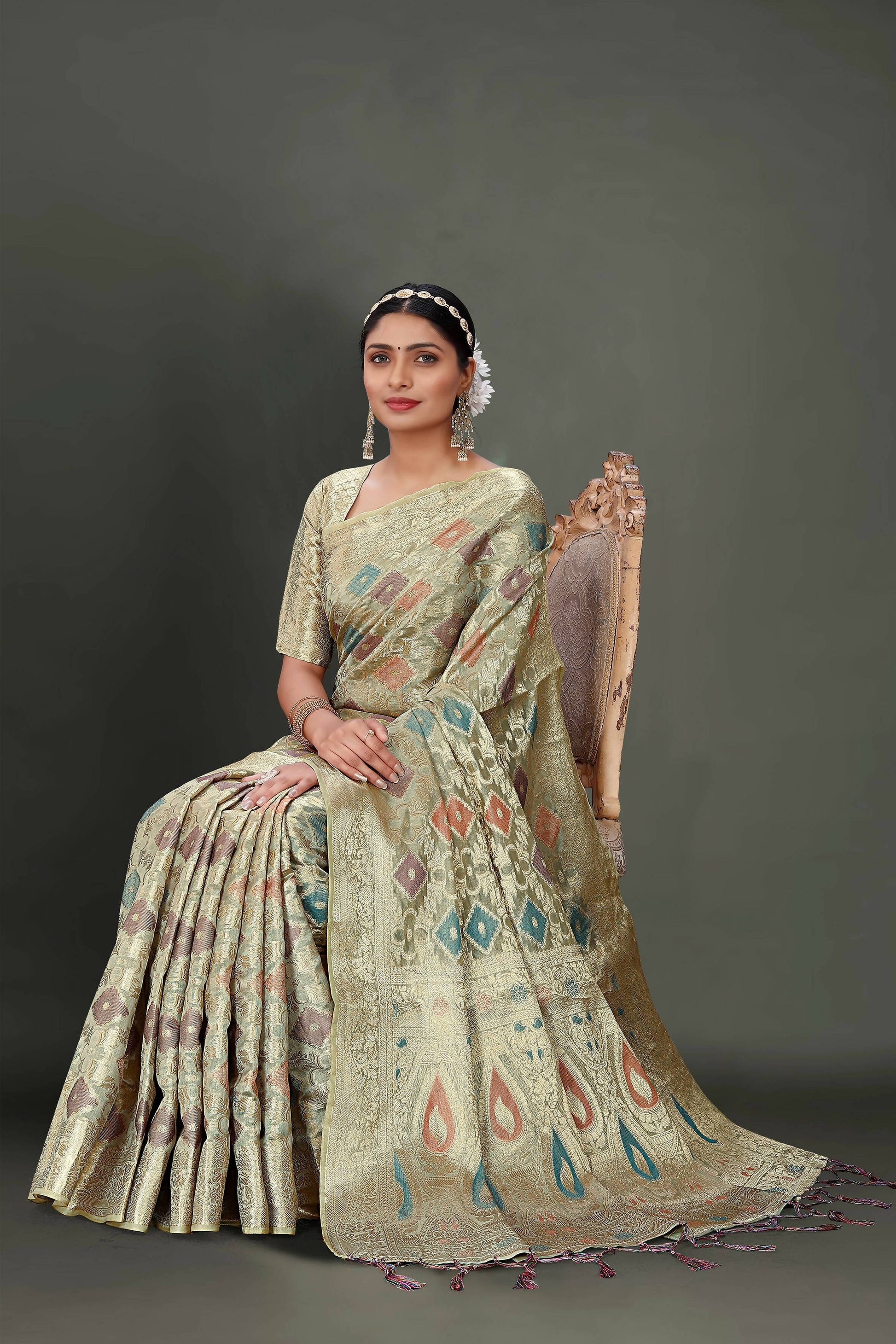Grey Soft Organza Woven Design Saree With Unstitched Blouse Piece - Zaara