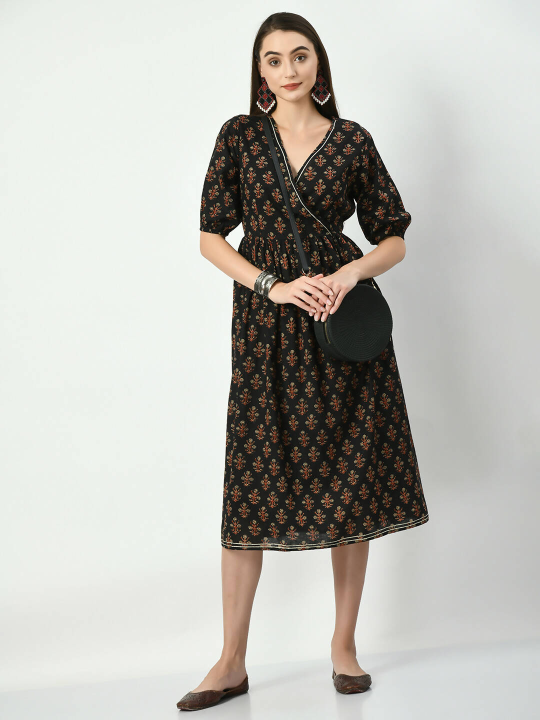 Myshka Women's Black Empire Printed Dress