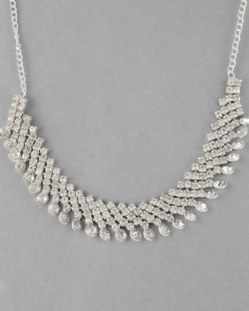 VOJ Silver Plated AD Stone Studded Necklace With Earrings Jewellery Set - Grab2buy