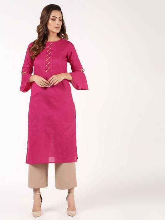 Aniyah Cotton Criss Cross Bell Sleeves Magenta Straight Kurta (AN-144K) 