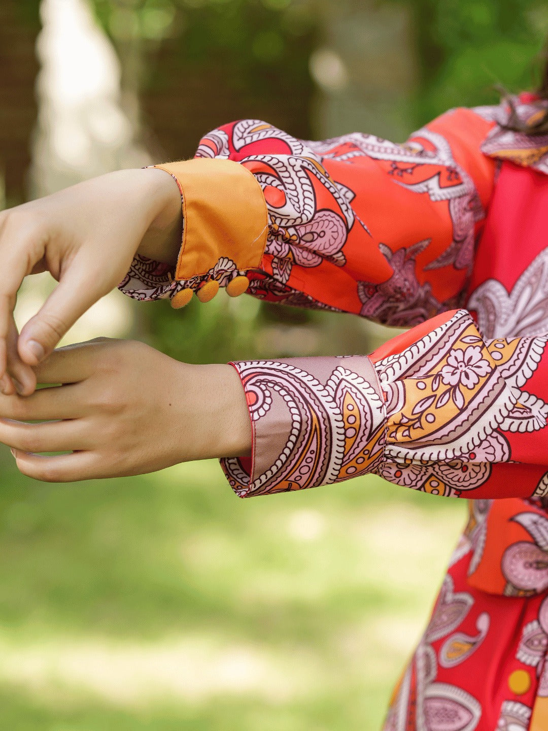 Yufta Red And Yellow Printed Satin Co-Ords 