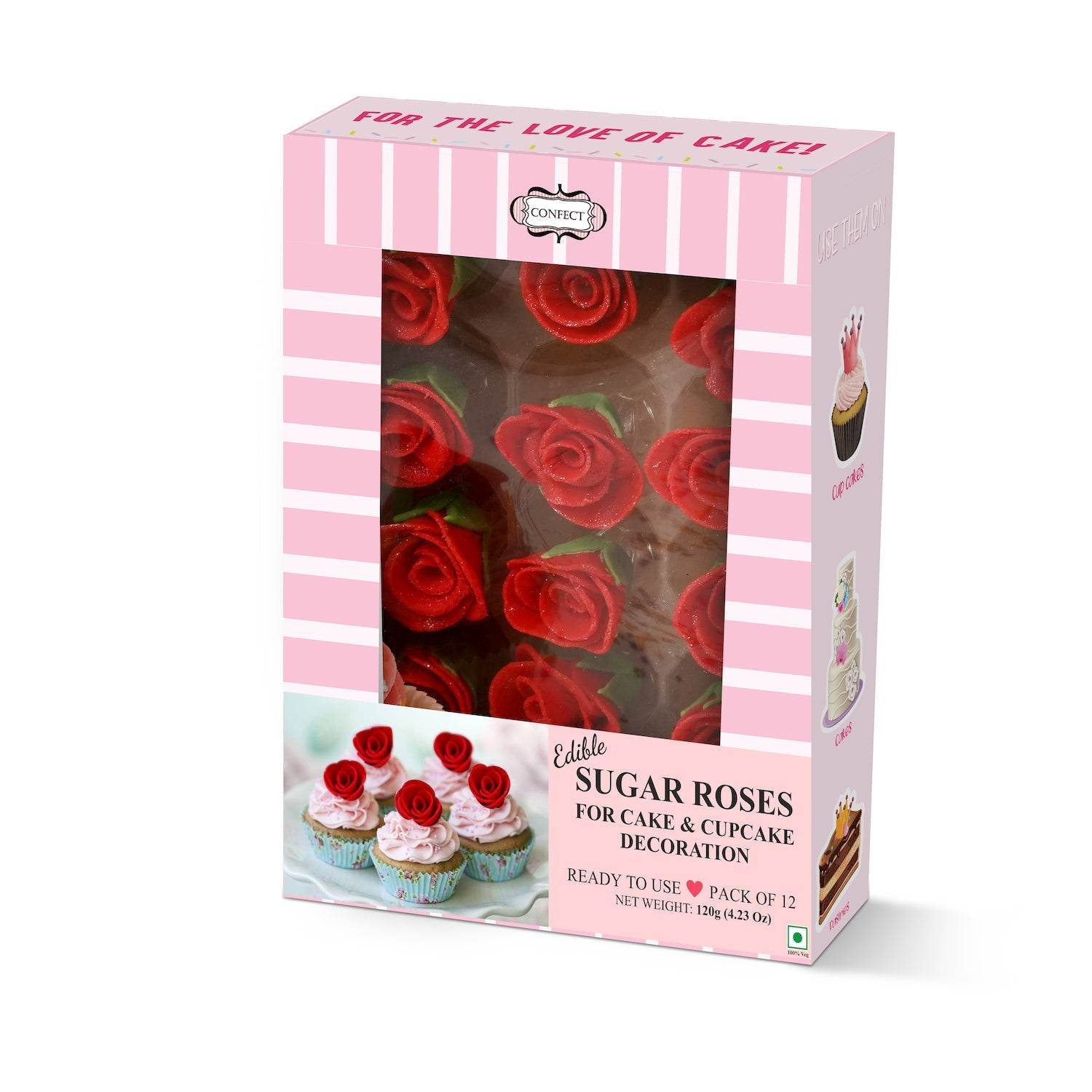 Confect Sugar Roses for Cake & Cupcake Decoration Red