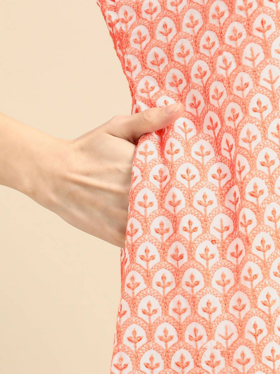 Deeps women's Orange Embroidered Rayon Kurta