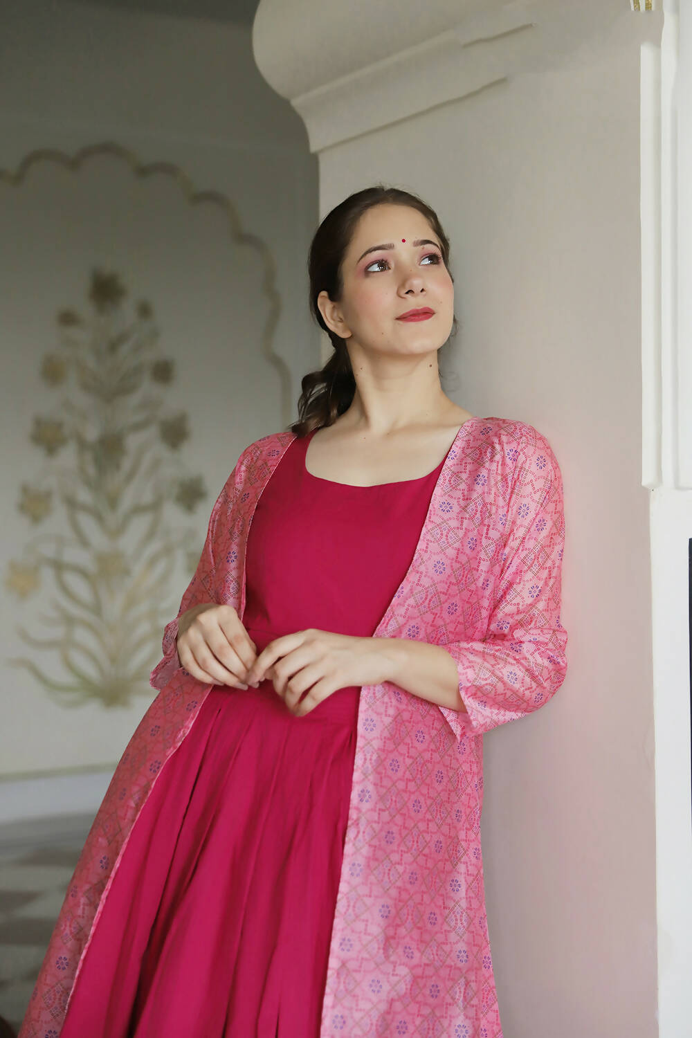 Partywear Designer Digital print Pink Maslin Gown - Anbazaar - Grab2buy