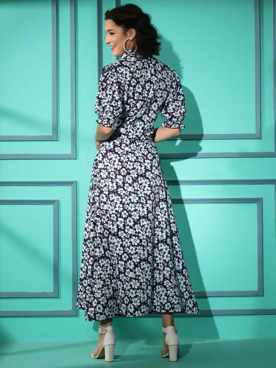 Purple Crepe Floral Printed Top with Matching Skirt - Shivani