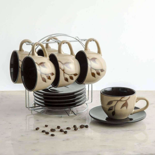 Home Centre Caraway Cup and Saucer- Set of 13 Pcs - 220 ml - Brown - Grab2buy