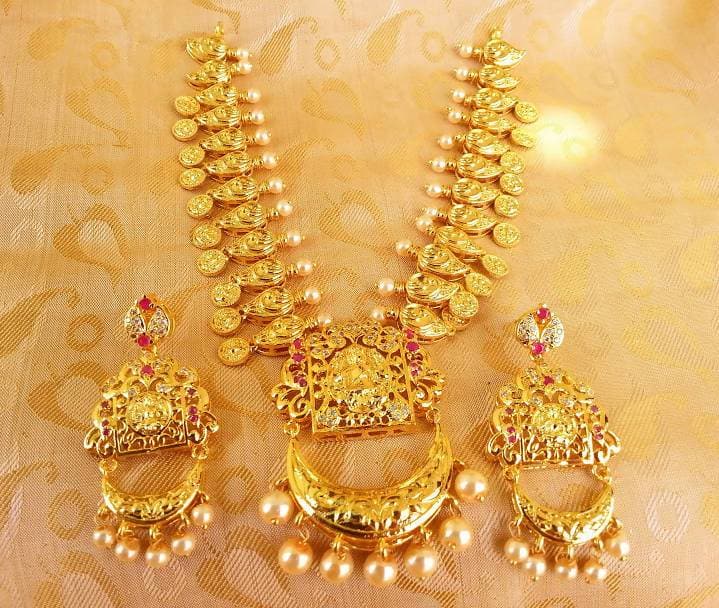 Gold Plated Lakshmi Kasu Necklace Set