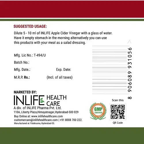 Inlife Apple Cider Vinegar With Mother Vinegar 