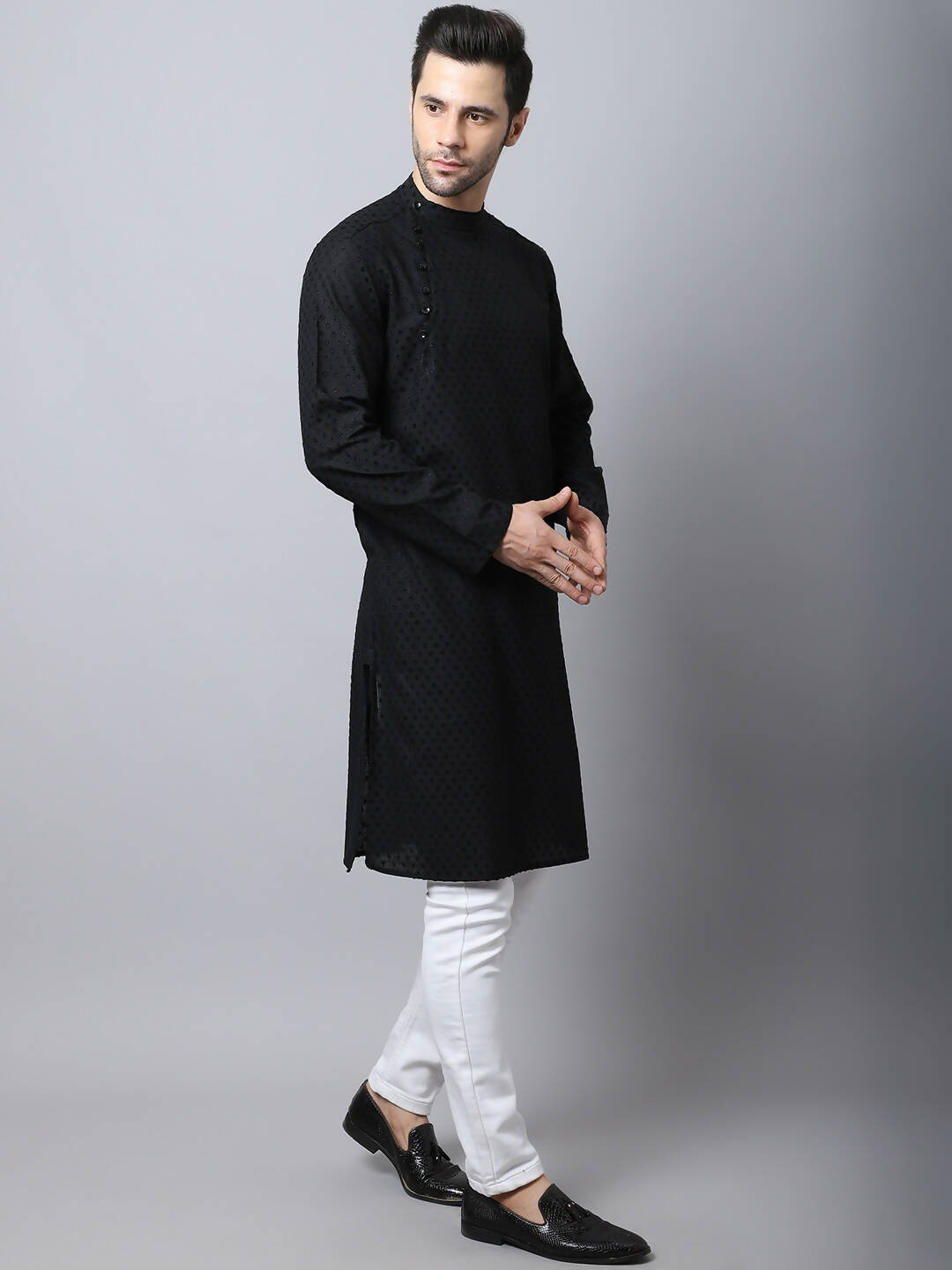 Even Apparels Black Pure Cotton Men's Kurta With Side Placket (MMS446) 