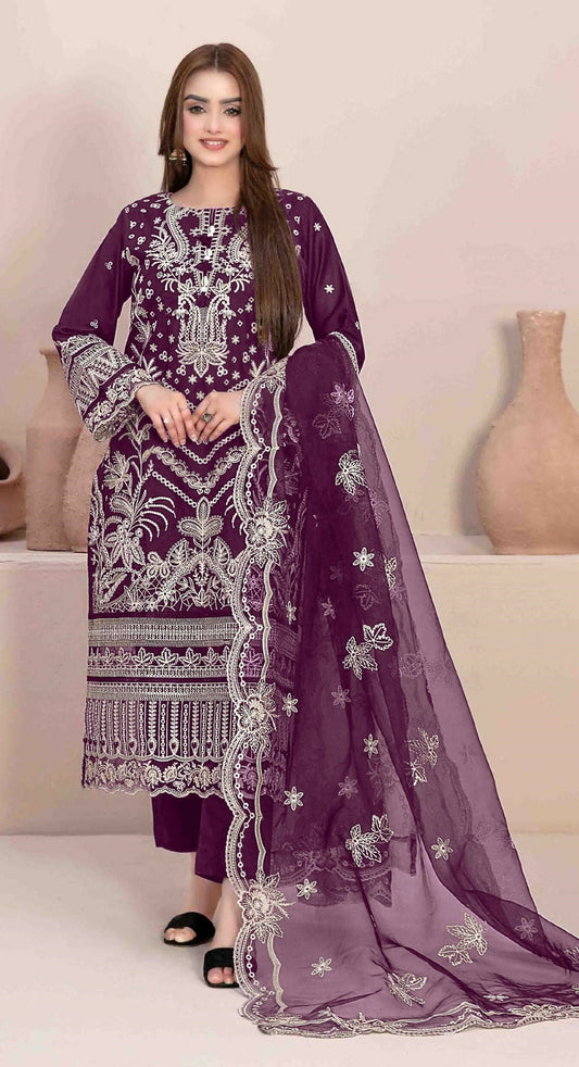 Anaita Purple Faux Georgette Stitched Suit with Embroidery Work