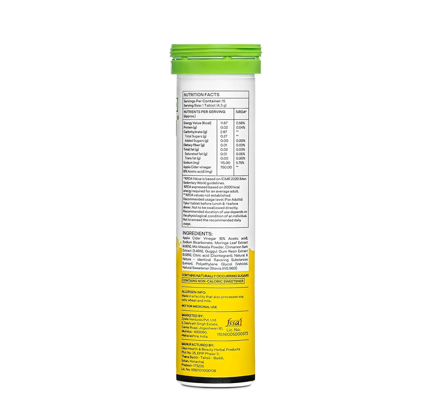 OZiva Metabolic ACV Moringa Effervescent Tablets for Control Cravings - Lemon Masala Flavor 