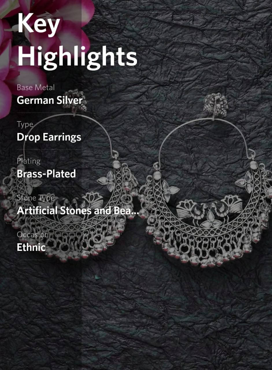 Mominos Fashion Silver-Plated Peacock Design Chandbali Earrings - Grab2buy