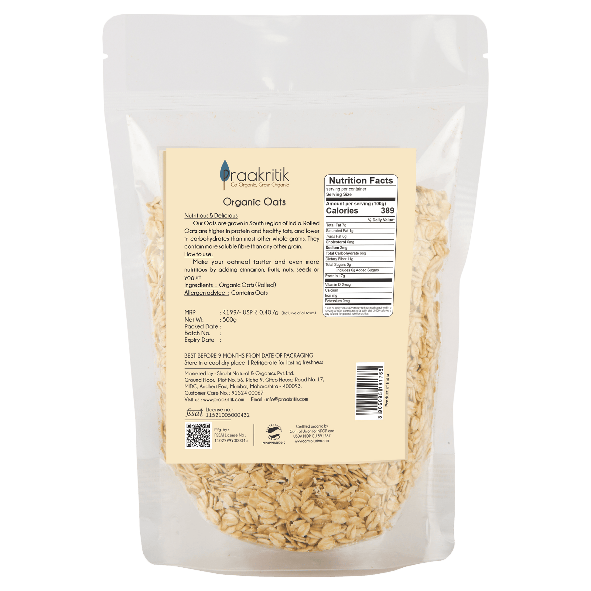 Praakritik Organic Rolled Oats 