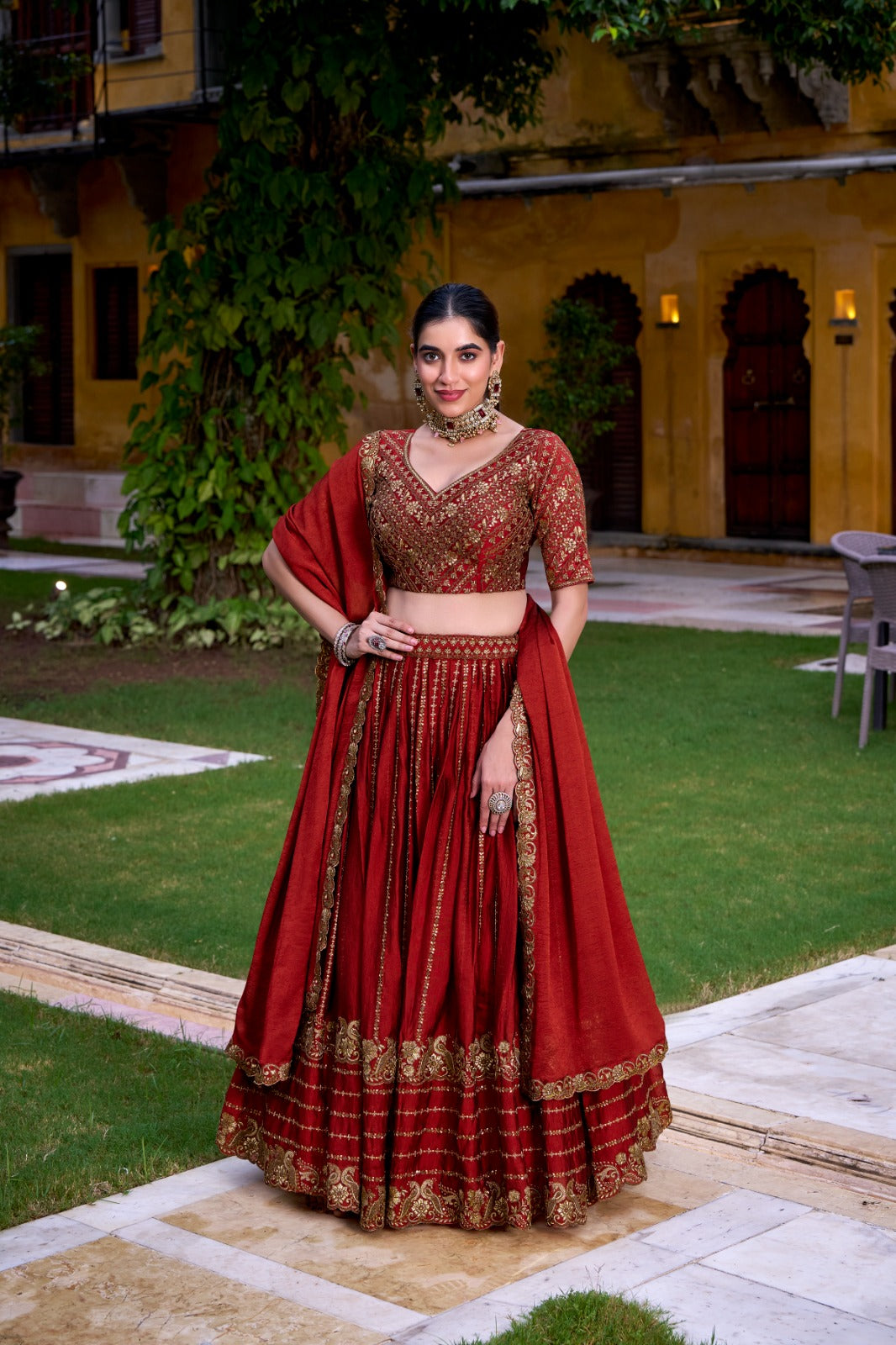 Lorenvalley Fashion Orange Rangoli Crush Sequins and Thread Embroidery Work Lehenga Choli with Dupatta 