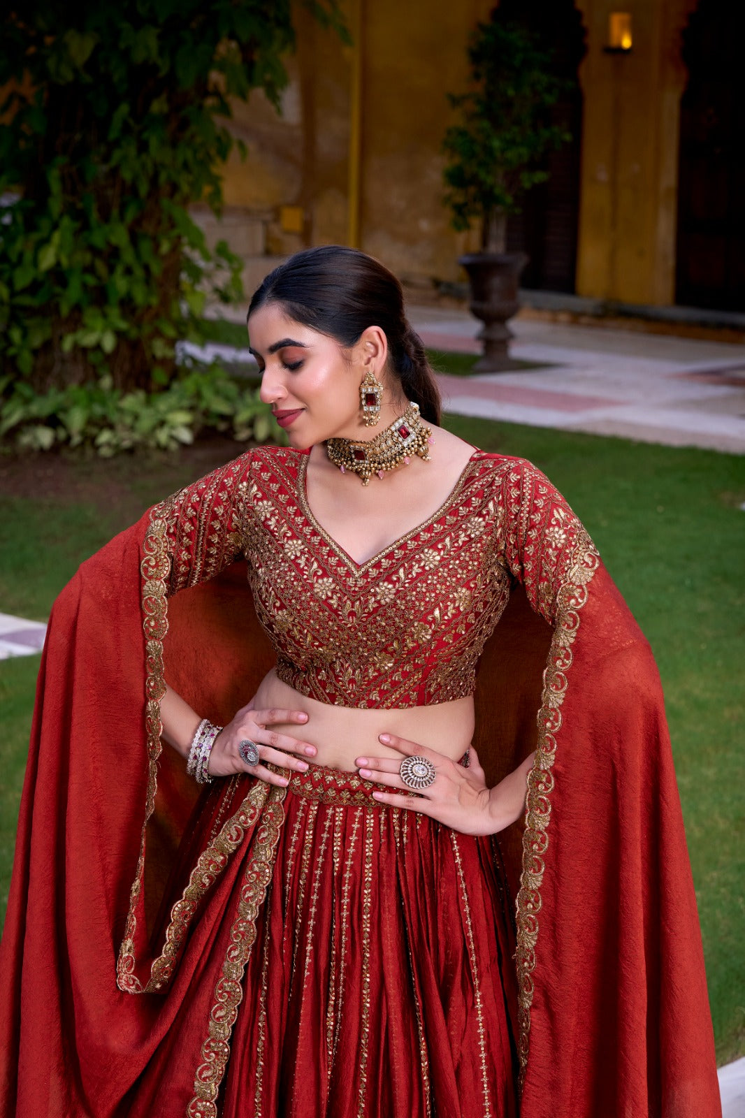 Lorenvalley Fashion Orange Rangoli Crush Sequins and Thread Embroidery Work Lehenga Choli with Dupatta 