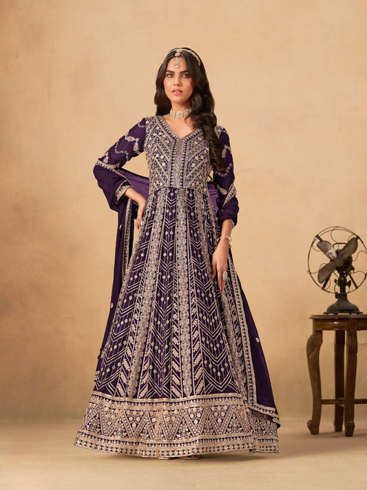 Anaita Wine Faux Georgette Stitched Anarkali Suit with Heavy Embroidery Work