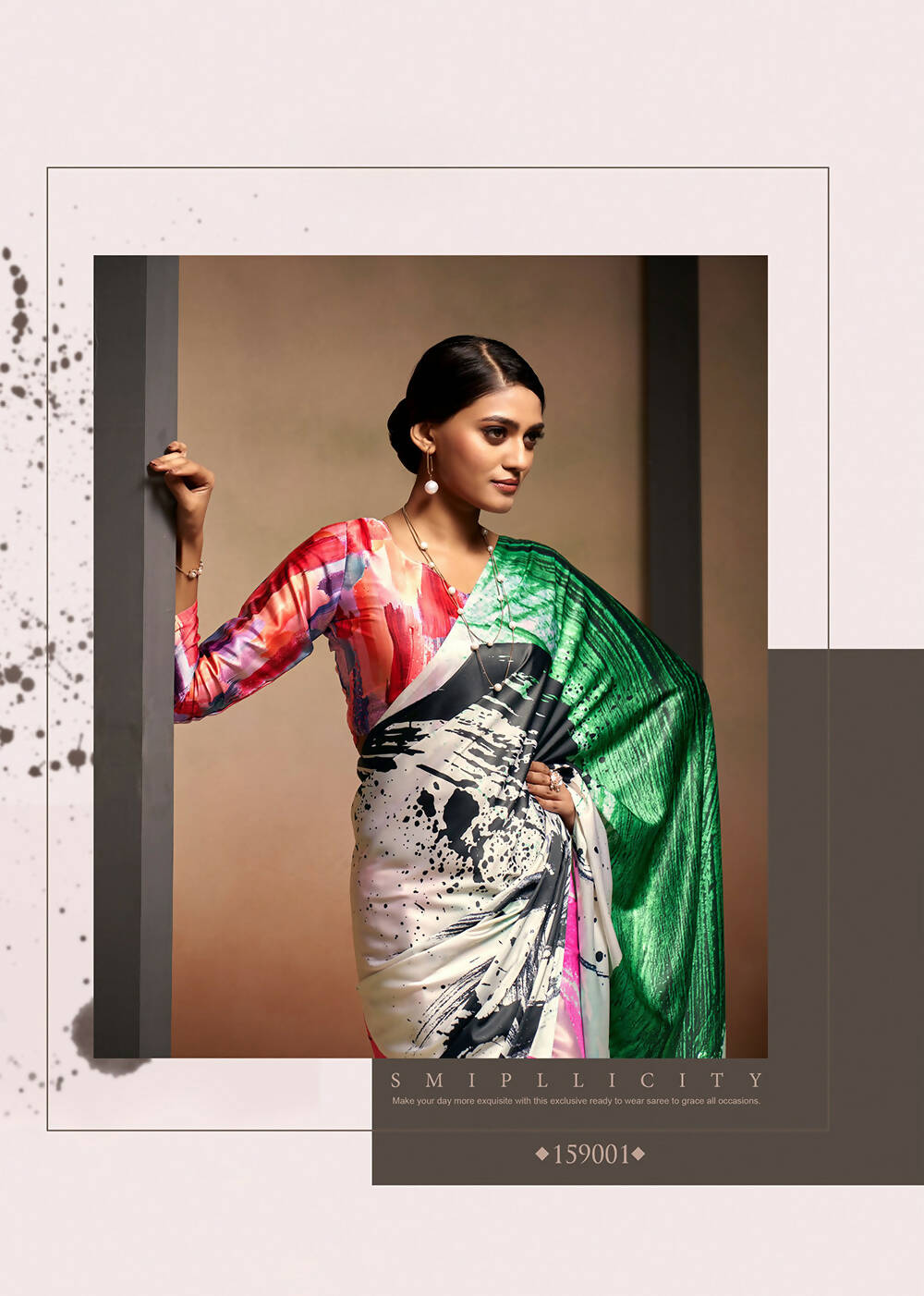 Green Satin Digital Printed Saree with Unstitched Blouse Piece - Jodha