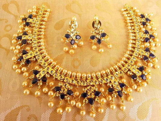 Blue Uncuts Guttapoosalu Necklace Set