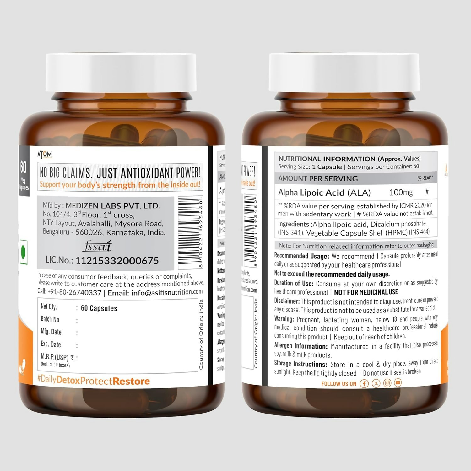 As-It-Is Atom Ala (Alpha Lipoic Acid) Veg Capsules 