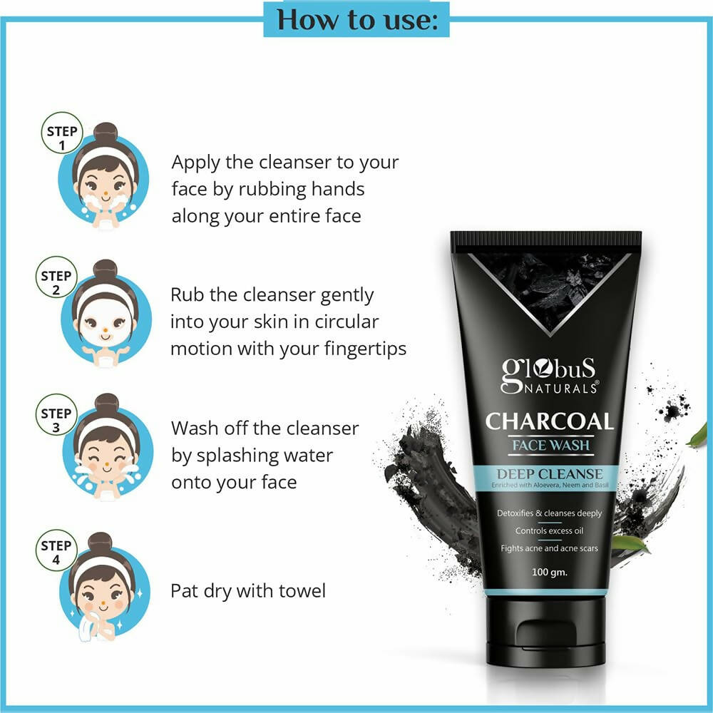 Globus Naturals Anti Pollution & Anti Acne Charcoal Face Wash - Grab2buy