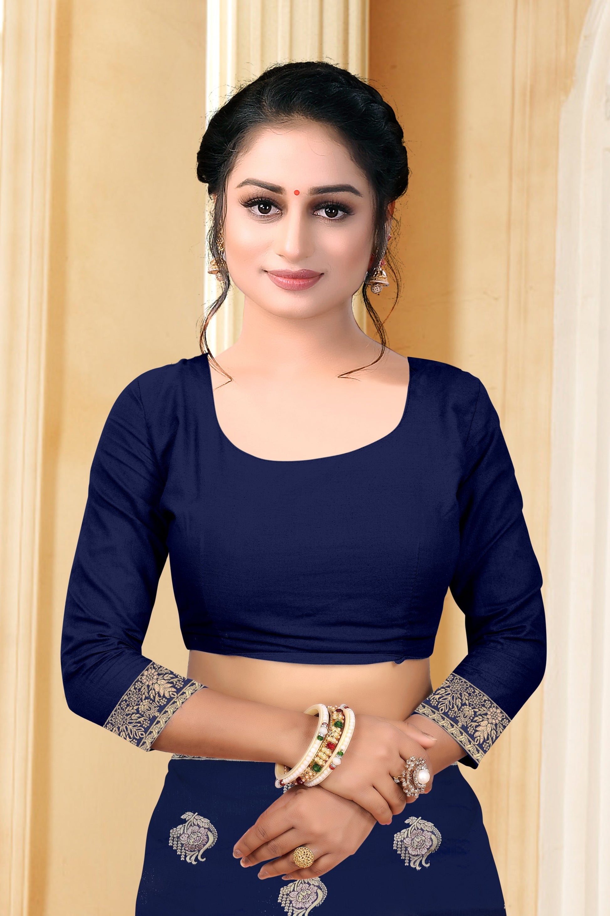 Vedant Vastram Litchi Silk Designer Banarasi Saree - Navy Blue | Swadesiicart
