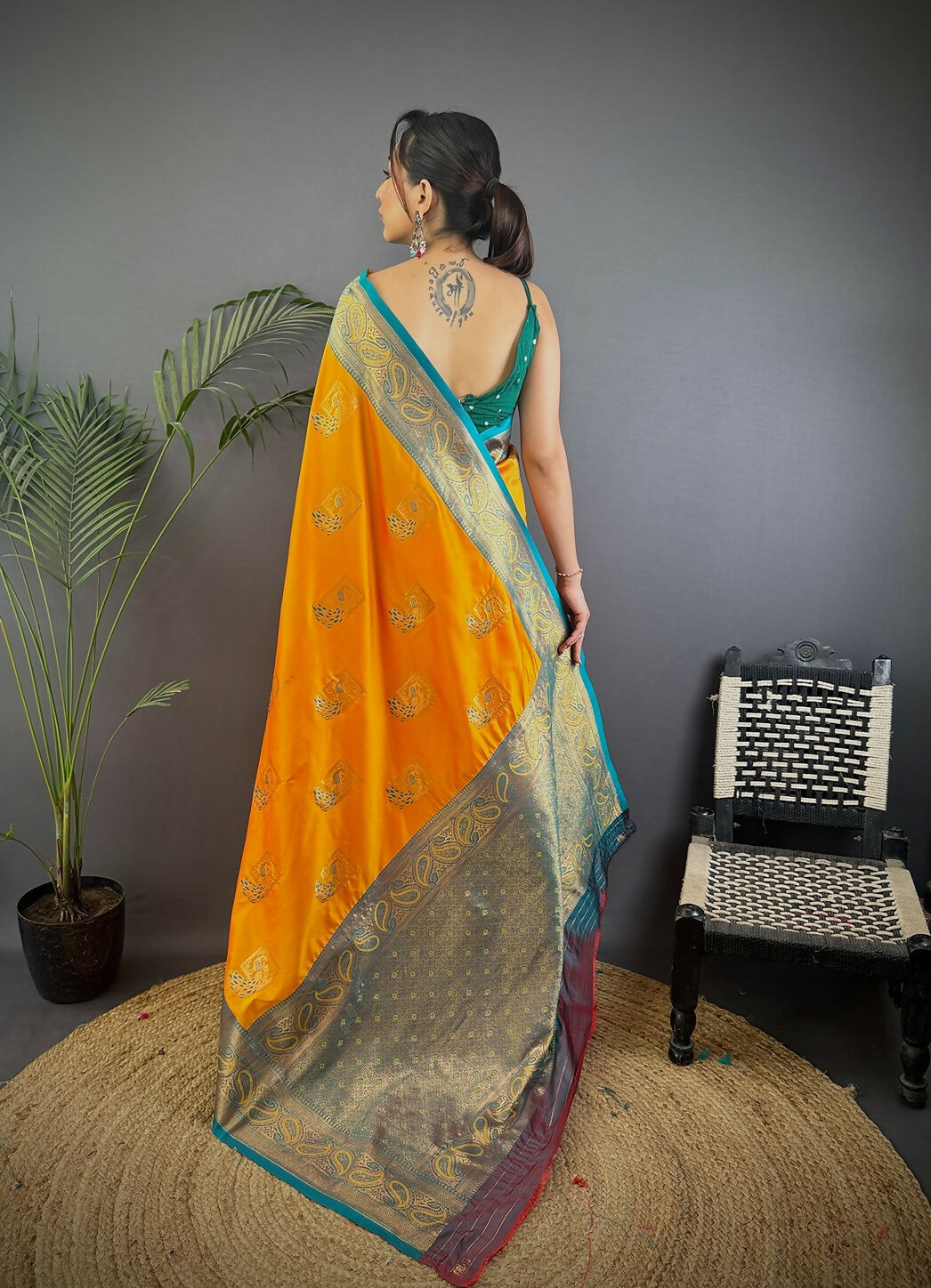 Joban Fashion Grey Peacock Banarasi Silk Sarees | Swadesiicart