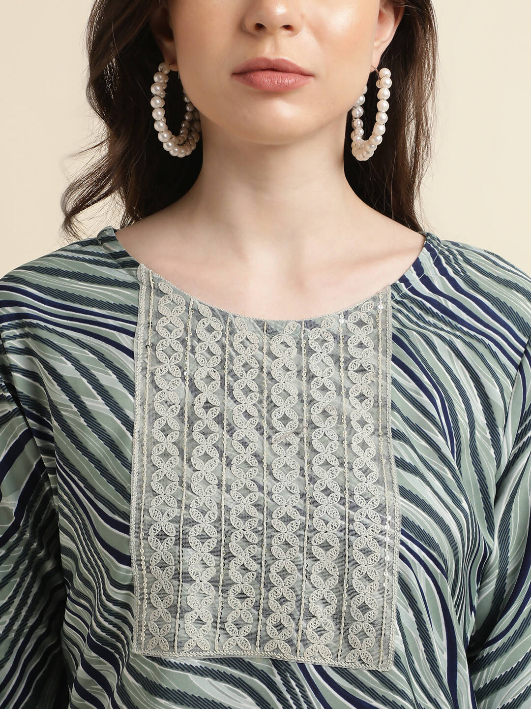 Green Poly Crepe Digital Printed Top with Matching Bottom - Preeti