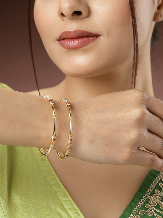 NVR Women's Set of 2 Gold-Plated Handcrafted Traditional Bangles - Grab2buy