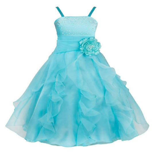 Asmaani Baby Girl's Sky Blue Colour Satin A-Line Knee Length Dress (AS-DRESS_22090) - Grab2buy