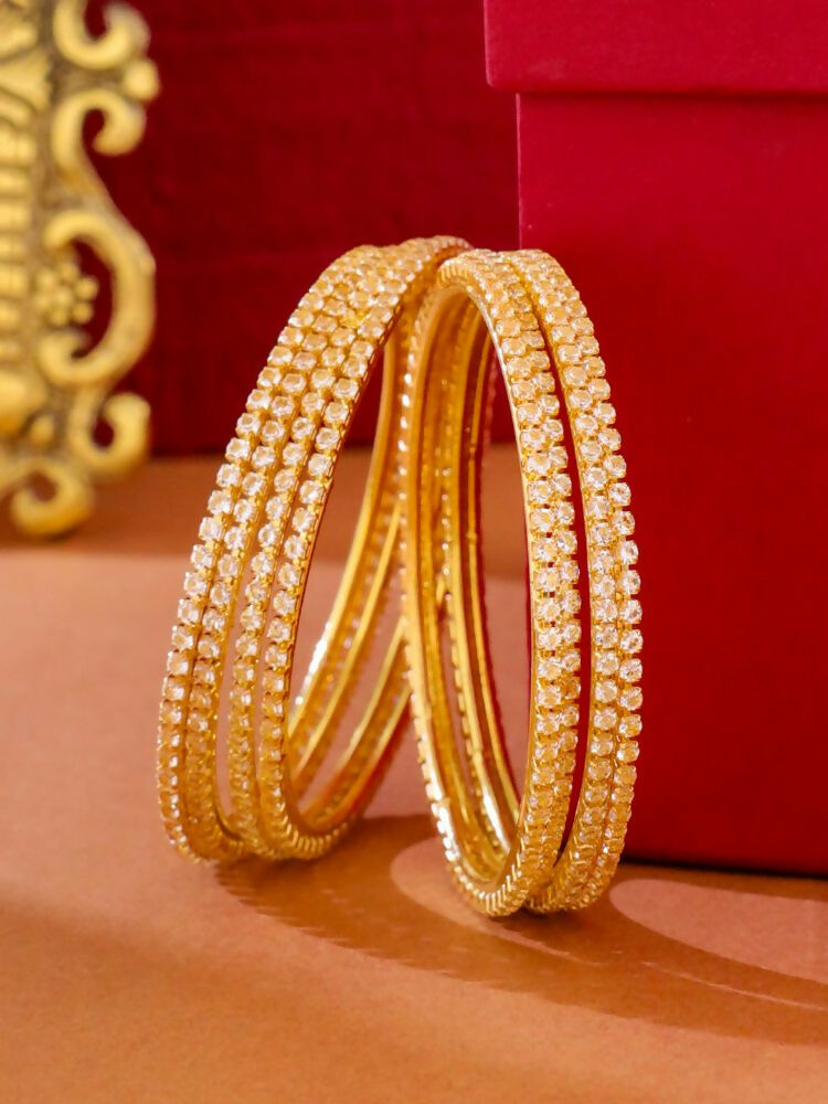 NVR Women Set of 8 American Diamond Gold-Polished Bangles 