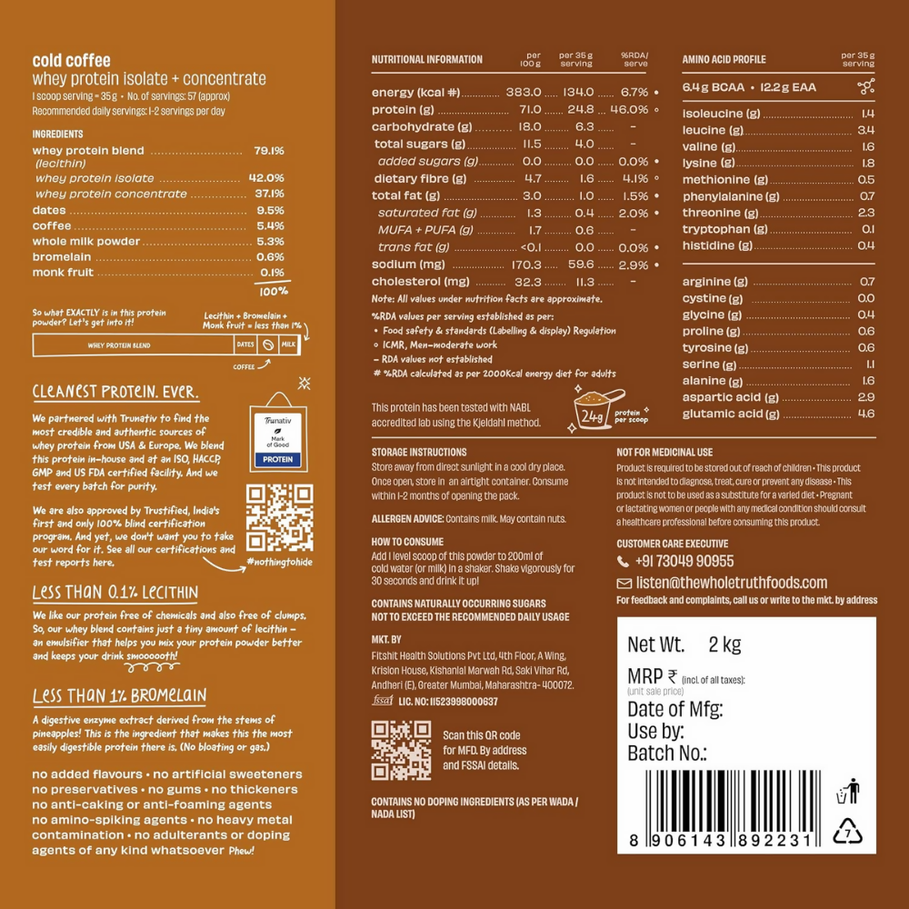 The Whole Truth Whey Protein Isolate+Concentrate - Cold Coffee  Grab2Buy The Whole Truth Grab2Buy