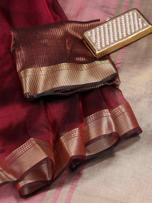 Shree Shyam Fashion Organza Maroon Saree