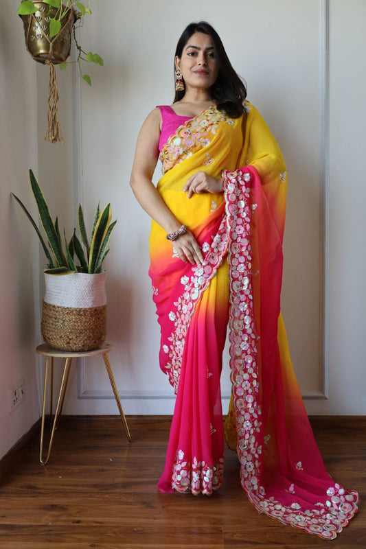 Teeya Creation Multi Color Georgette Party Wear Embroidery Work Saree