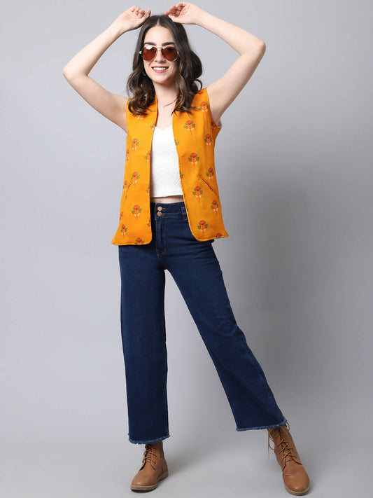 Even Apparels Yellow 100% Viscose Rayon Open Front Gillet (BF009) 