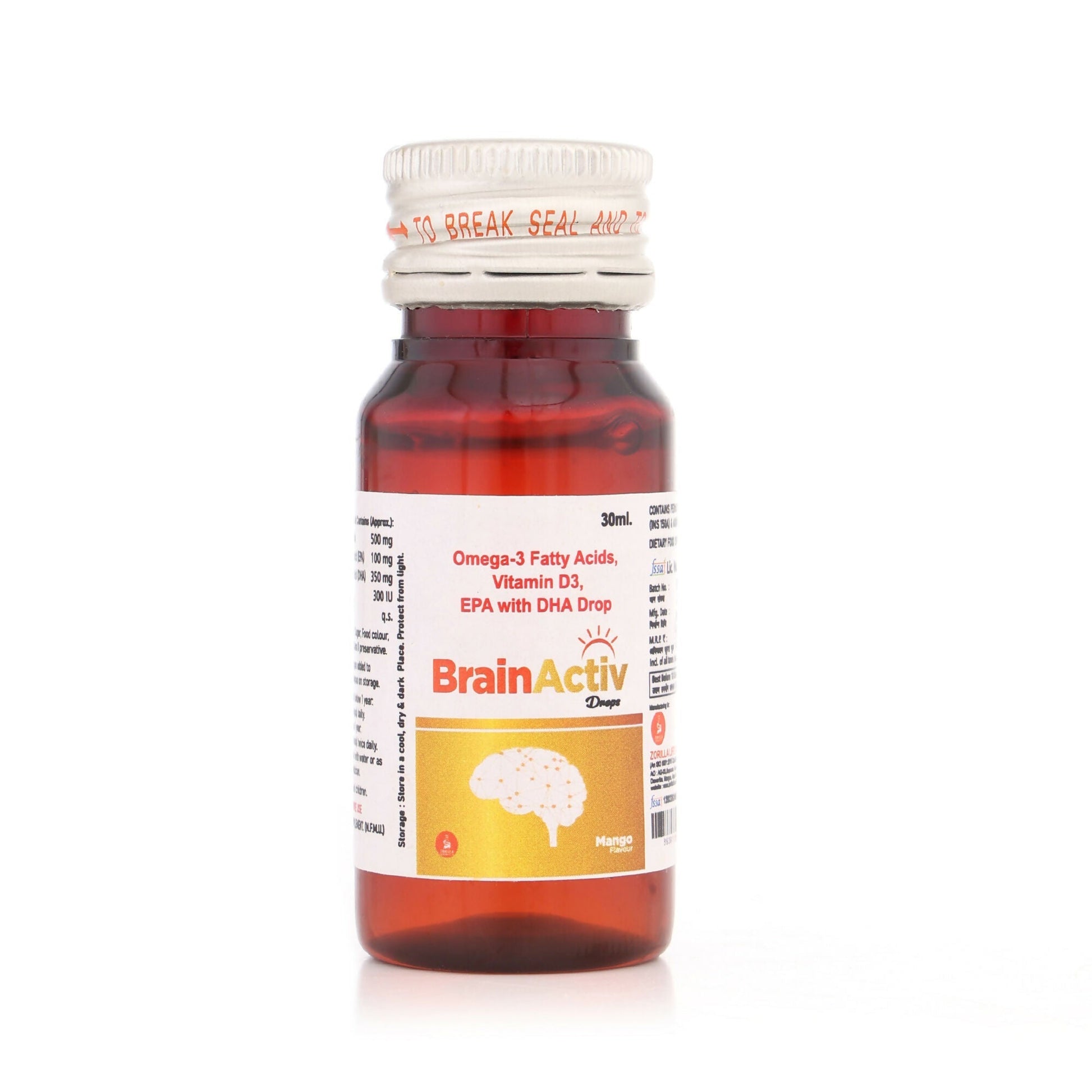 Zorilla Life Science BrainActiv Drop Omega-3 Fatty Acids, Vitamin D3, EPA with DHA 