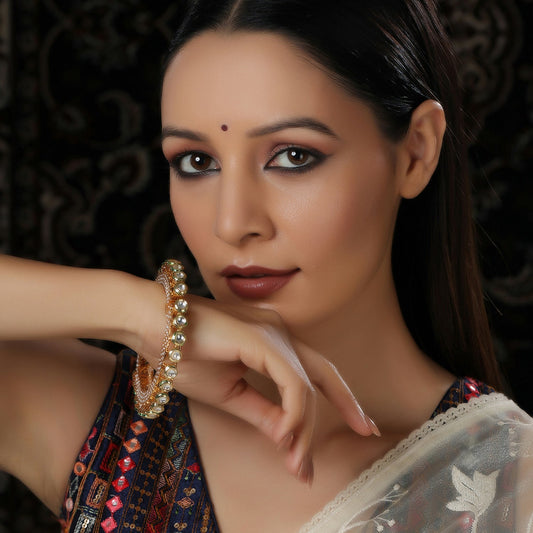 Kundan and Pearl Studded Bangle (Gold) - Ruby Raang | Grab2Buy