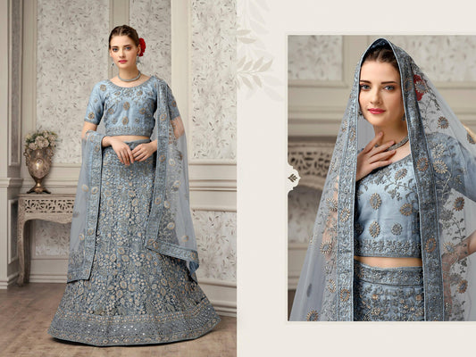 Grey Net Fancy Zari Embroidered work Lehenga Choli with Dupatta - Heer