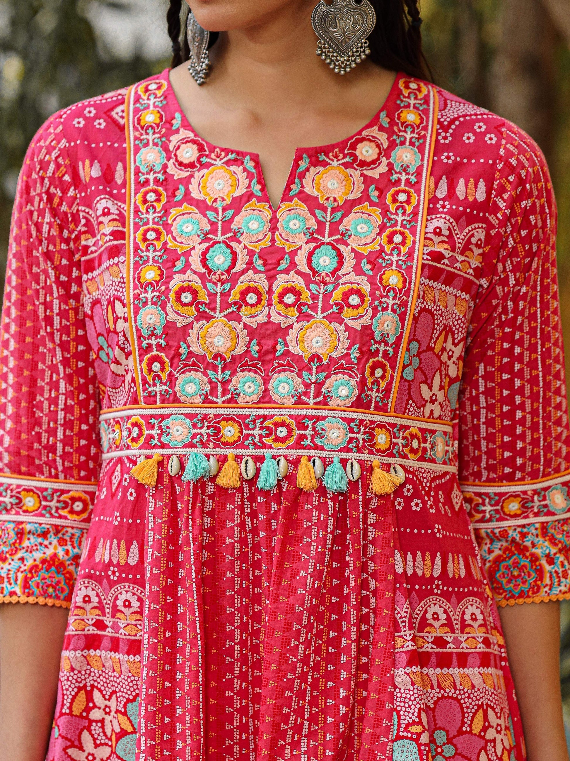 Juniper Women Pink Cotton Cambric printed & Embroidered Tunic