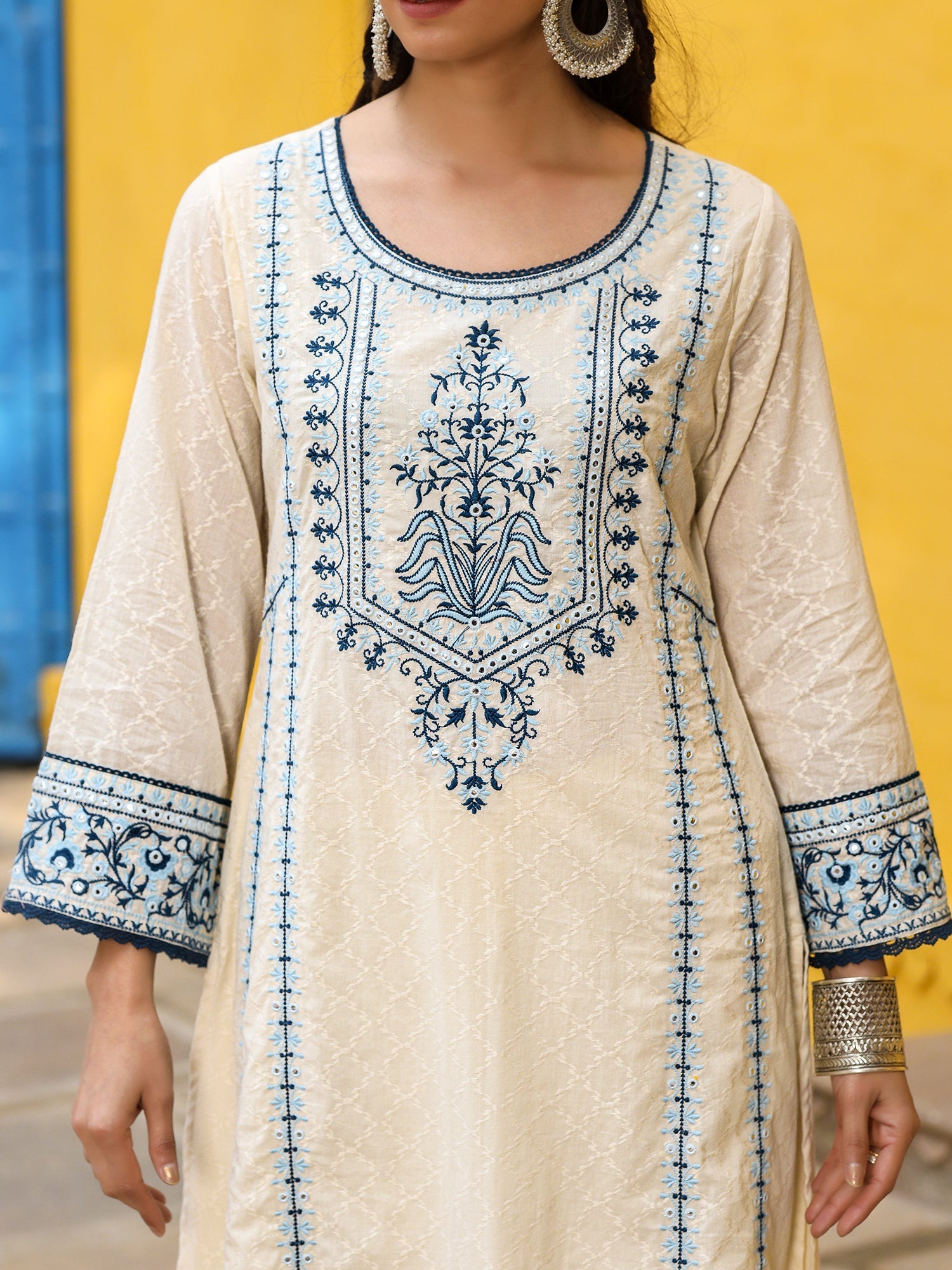Juniper Women's White Pure Cotton Embroidered Kurta Set