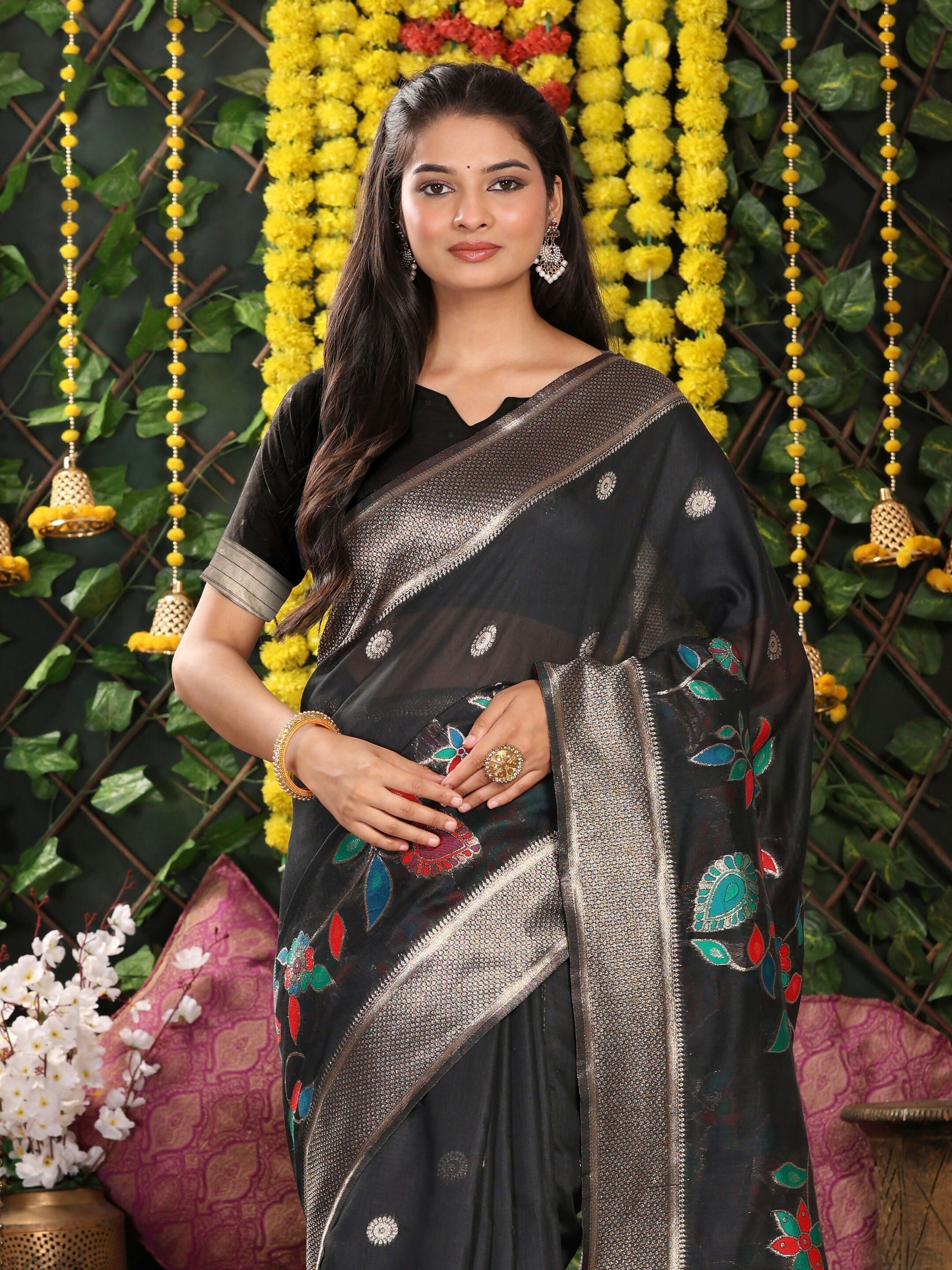 Shree Shyam Fashion Linen Cotton Black Saree