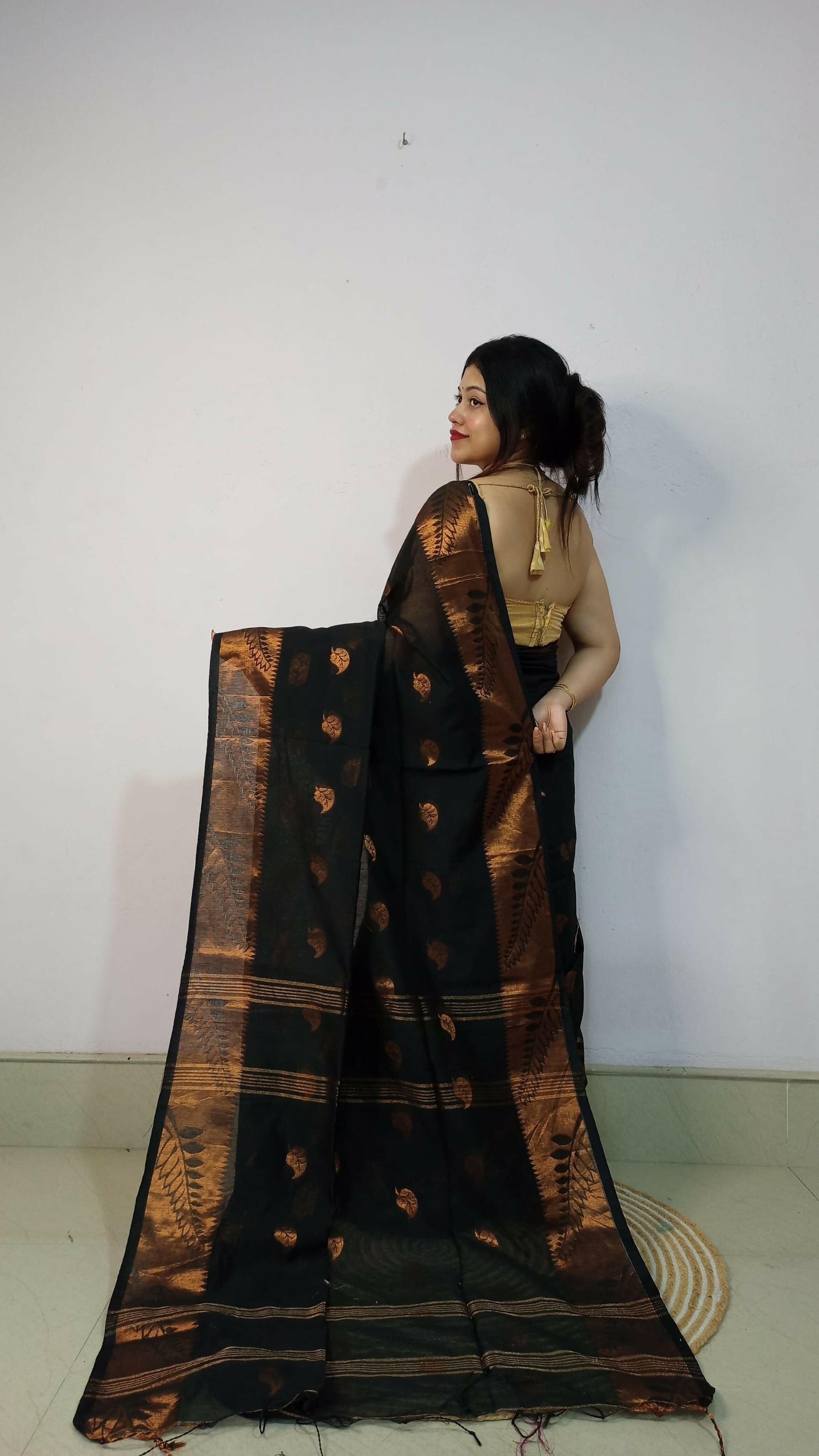 Exclusive Collection Beautiful Black Cotton Silk Woven Handloom Grab2Buy With Running Blouse Piece 