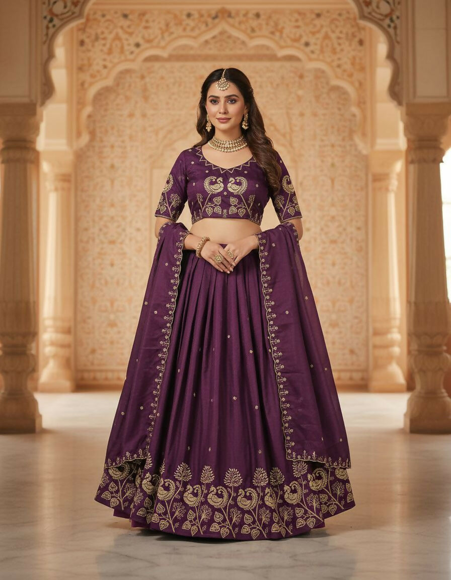 Teeya Creation New Womens Beautiful Fully Stitched Designer Lehenga Choli With Embroidered Dupatta - Wine