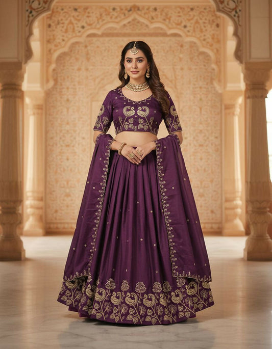 Teeya Creation New Womens Beautiful Fully Stitched Designer Lehenga Choli With Embroidered Dupatta - Wine