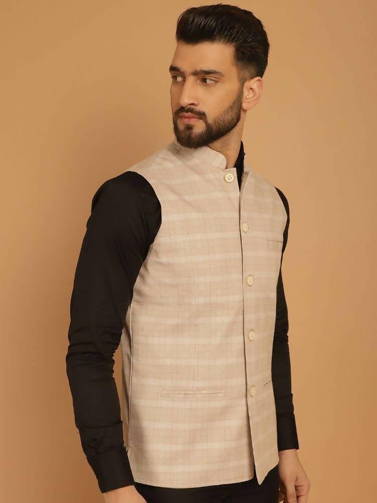 Even Apparels Nehru Jacket With Welt Pockets - Beige 