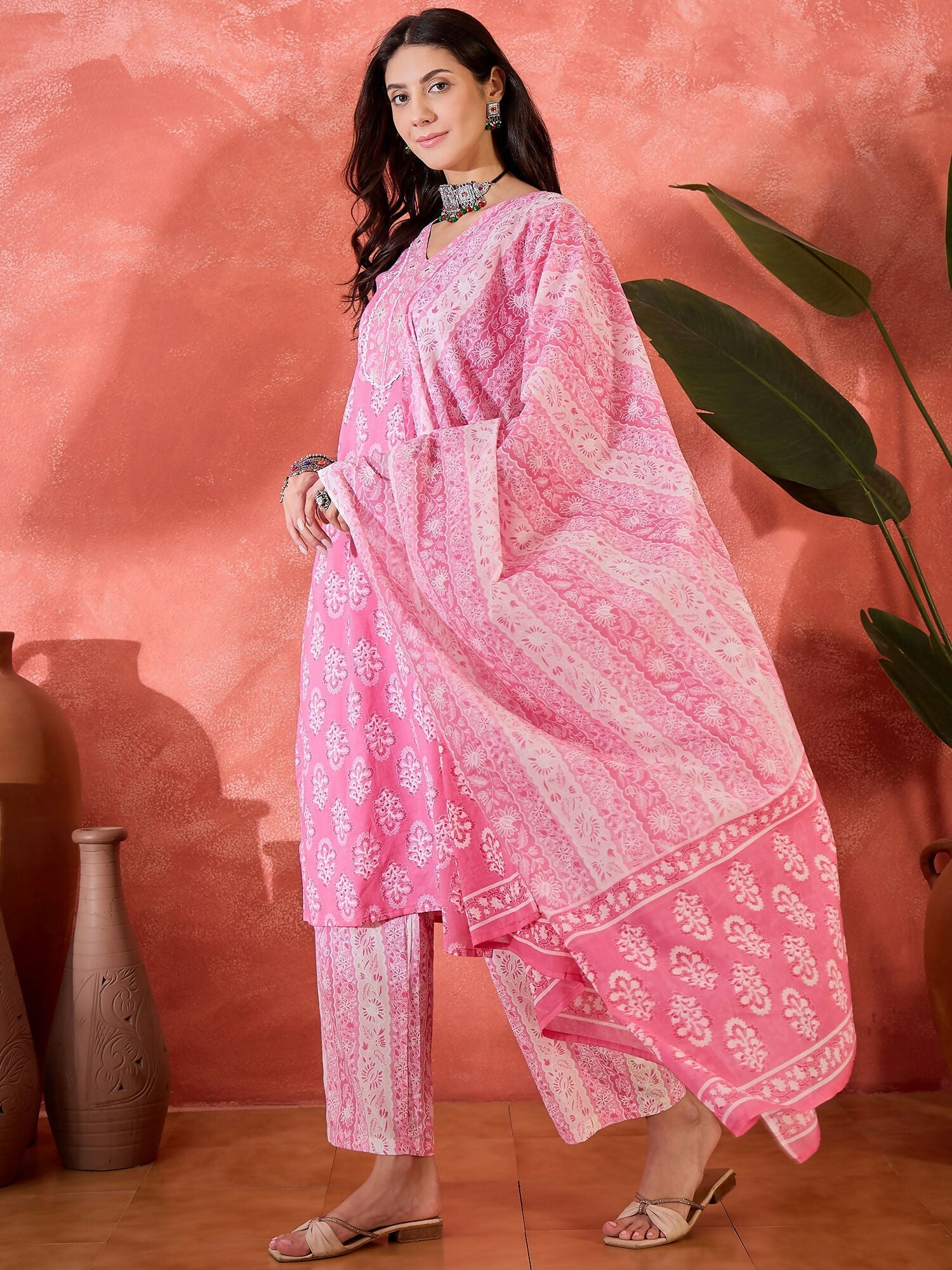 Joban Fashion Printed Pink Pure Cotton Kurta Set